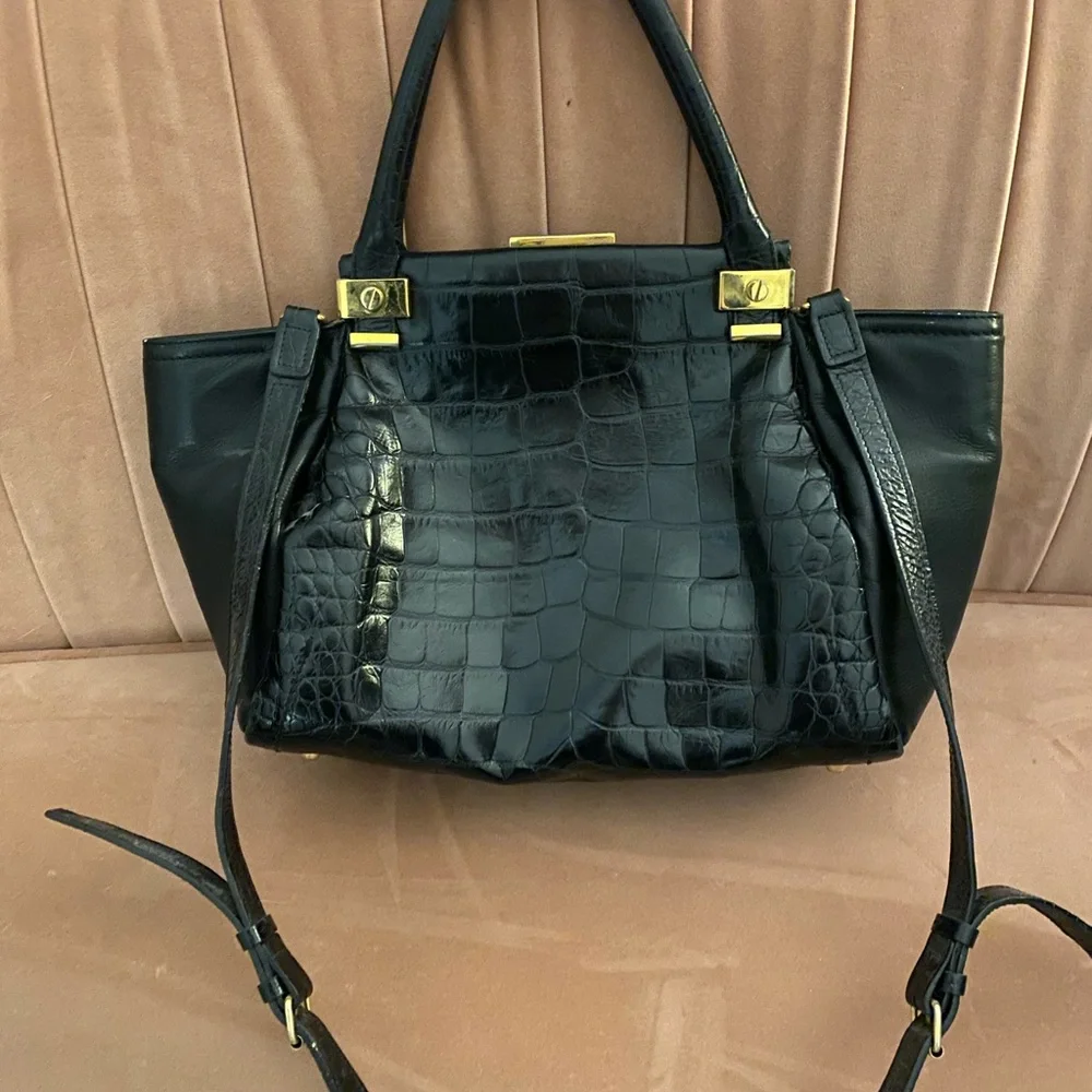 Lanvin Trilogy croc embossed black calfskin bag with gold plated hardware - Picture 2 of 9